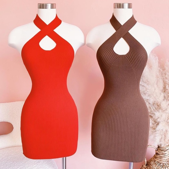 Red Knit Halter Dress - Picture 2 of 2